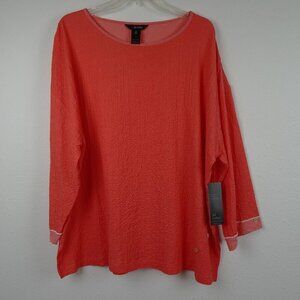 Ali Miles Tunic Top Women's Plus Size 1X Pink Coral Colorful Boho Loose Textured